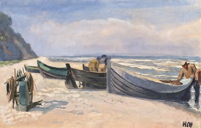 hsh_1949u_Boote_und_Fischer_am_Strand_war