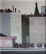 mo_1986-88_Stadtautobahnstation_mit_vielen_Wartenden_Oel_auf_Hartfaser_51,5x43,5cm mo_1986-88_Stadtautobahnstation_mit_vielen_Wartenden_Oel_auf_Hartfaser_51,5x43,5cm